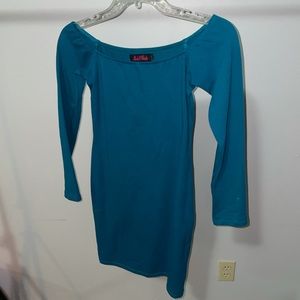 MotelRocks off the shoulder turquoise dress